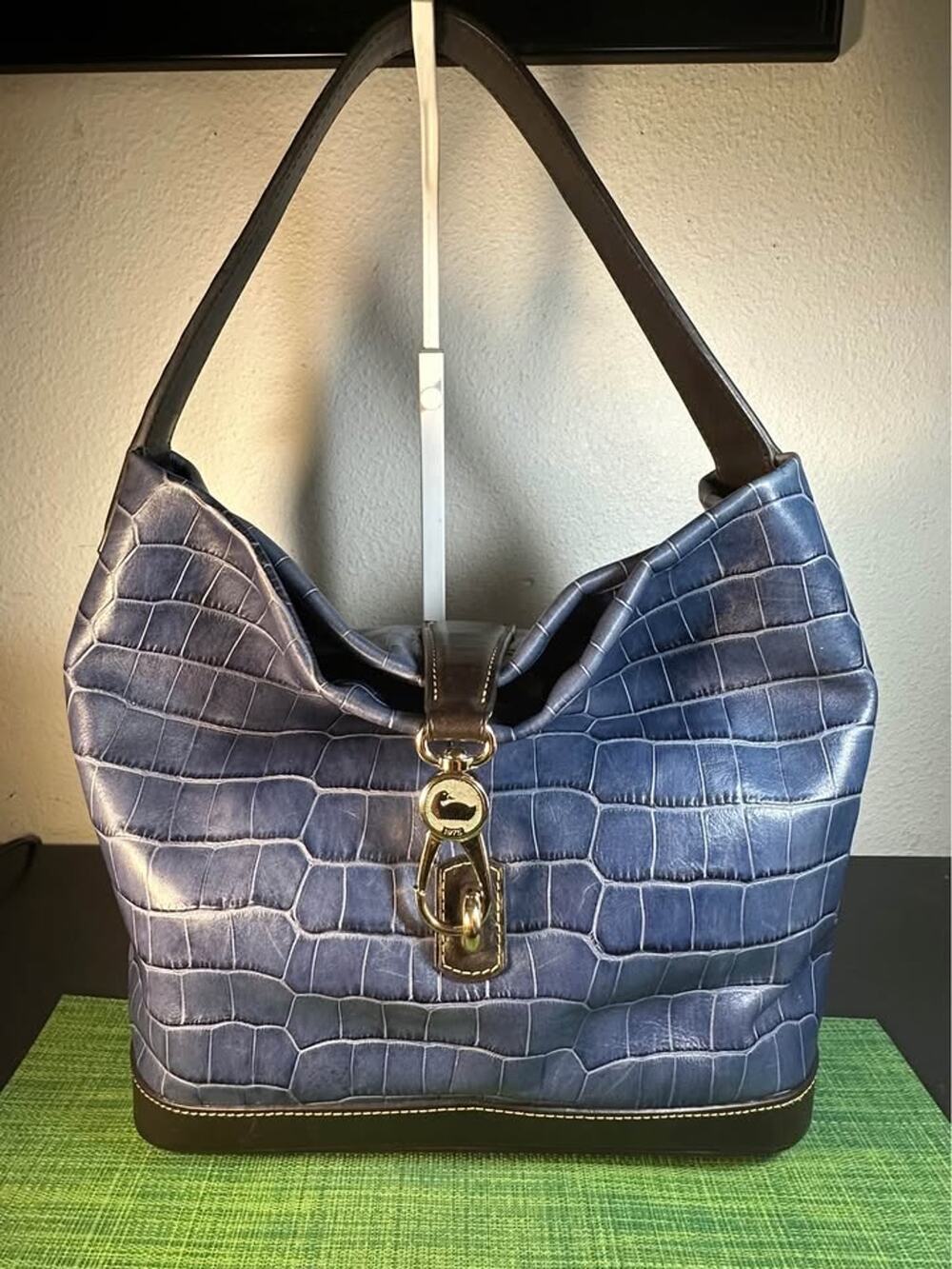 Dooney & Bourke Blue Croc-Embossed Leather Logo Lock Hobo Bag - Blue